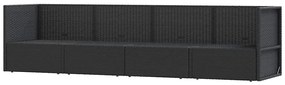 4 pcs conjunto lounge de jardim c/ almofadões vime PE preto