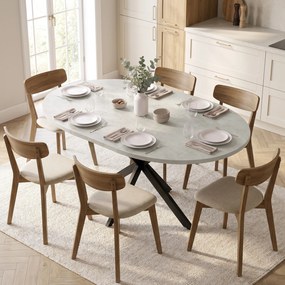 Mesa de Jantar Extensível Oval, 135 x 100 x 75 cm (CADEIRAS NÃO INCLUIDAS), Para 4 a 6 Pessoas, Cinzento