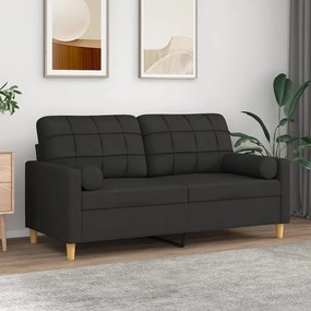 vidaXL Sofá 2 lugares + almofadas decorativas 140 cm tecido preto