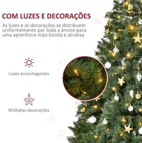 Árvore de Natal Artificial com 745 Ramos 200 Luzes LED com Cor Branco Quente Suporte e Decorações Incluídas Ø112x180cm Verde