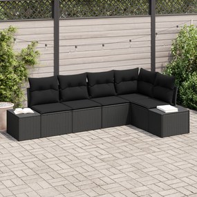 Conjunto de Sofá de 5 Peças com Almofadas Preto Rattan
