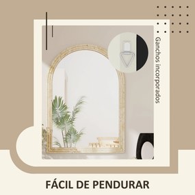 Espelho de Parede Arqueado Espelho de Casa de Banho 50x70 cm com Moldura de Imitação de Pedra Bege