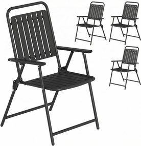 Outsunny Conjunto de 4 Cadeiras Dobráveis para Jardim com Apoios de Braços Encosto e Assento Estrutura Metálica 55x63x93 cm Preto | Aosom Portugal