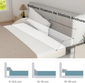 Almofada em forma de cunha de 137 cm para cama de cabeceira com 2 bolsos Capa lavável para fechar o espaço Cinza