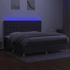 Cama box spring c/ colchão e LED 200x200 cm tecido cinza-escuro