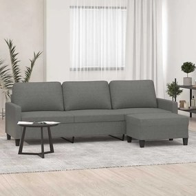 vidaXL Sofá de 3 lugares com apoio de pés 210 cm tecido cinza-escuro