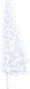 Meia árvore Natal artificial pré-iluminada c/ bolas branco