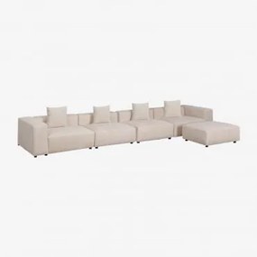 Sofá Modular De 4 Peças Com Braço Alto E Puff ↔︎480 Cm Bruna Bombazina Crema Linho - Sklum