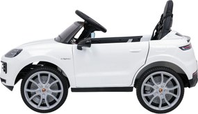 Carro elétrico para Crianças 2 a 5 anos 12V Porsche Cayenne, Rodas de espuma EVA, Controlo Remoto, assento Couro ecológico preto Branco