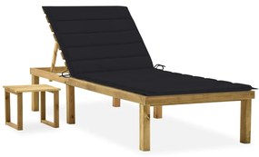 vidaXL Espreguiçadeira de jardim com mesa e almofadão pinho impregnado