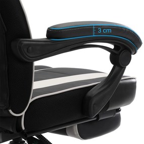 Cadeira de gaming fixe ergonómica de couro sintético a preto e branco