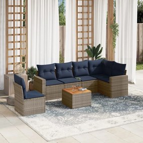 vidaXL 7 pcs conjunto sofás p/ jardim c/ almofadões vime PE cinzento