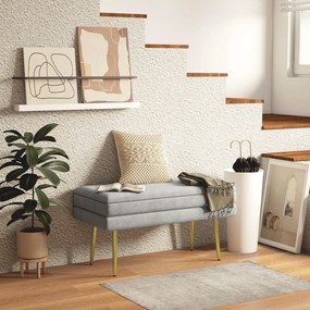 Banco com baú de arrumação 2 em 1, assento com acabamento em veludo e pés em aço - 79,5 x 37,5 x 43 cm, cinzento e dourado