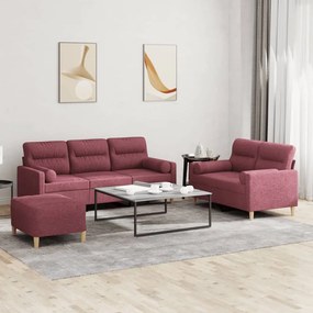 3201630 vidaXL 3 pcs conjunto de sofás com almofadas tecido vermelho-tinto