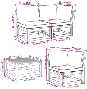 6 pcs conjunto lounge jardim c/almofadões madeira maciça acácia