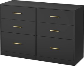 Cómoda com 6 gavetas 40 x 119 x 78 cm, armário de arrumação Preto