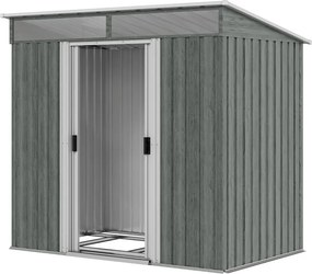 Abrigo de Jardim Exterior 2 m² 195x122x181,5 cm Abrigo Metálico com Base SEM CHÃO 2 Portas de Correr Janelas Cinza Claro