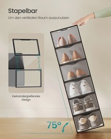 Conjunto de 12 caixas de plástico para sapatos até tamanho 43 transparente-preto