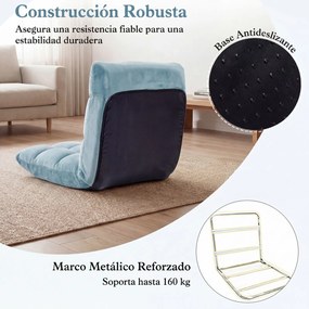 Cadeira de Chão Dobrável, 104 x 53 x 15 cm, Encosto Ajustável em 14 Posições, Azul-claro