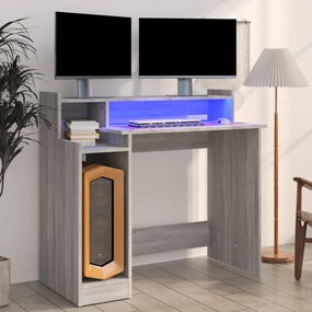 vidaXL Secretária com luzes LED 97x45x90 cm madeira processada sonoma