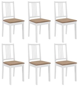 Cadeiras de jantar com almofadões 6 pcs madeira maciça branco