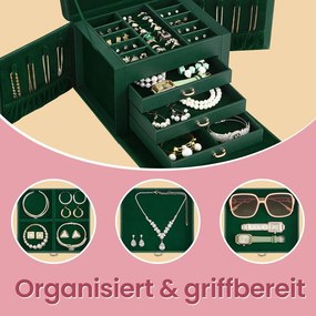 Caixa para joias com 4 níveis e espelho 17,5 x 22,5 x 16,5 cm verde vintage