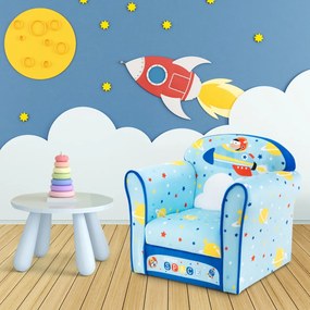 Poltrona infantil estofada, sofá infantil com moldura de madeira, superfície de veludo, enchimento de espuma para quarto 50 x 40 x 54 cm azul