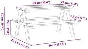 Mesa para crianças c/ bancos IRUN 90x79,5x50cm madeira maciça
