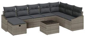 Conjunto de Sofá de Jardim de 9 Peças com Almofadas Cinza Rattan Polié