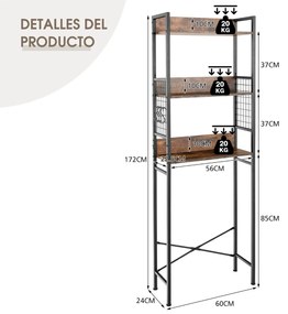 Armário de casa de banho Economia de espaço industrial 60 cm x 24 cm x 172 cm Castanho