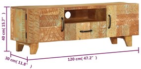 Móvel TV esculpido à mão 120x30x40cm madeira recuperada maciça