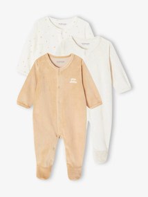 Lote de 3 pijamas em veludo com abertura especial recém-nascido, para bebé amarelo-dourado