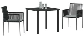 Conjunto de Jantar para Jardim com Almofadas – 3 Peças – Preto – Ratta