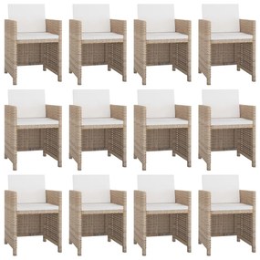 13 pcs conjunto jantar exterior com almofadões vime PE bege