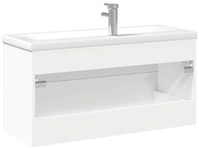 Armário de casa de banho com lavatório embutido branco