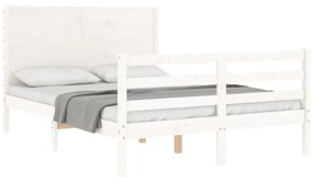 Estrutura de cama com cabeceira 140x200cm madeira maciça branco