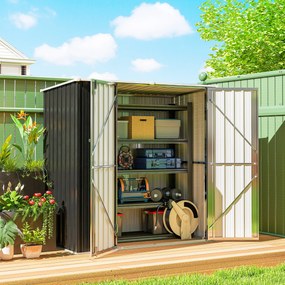 Abrigo de Jardim Exterior Metálico 1,37 m² 163x89x163 cm com Telhado Inclinado, Portas com Fecho e Luvas Cinzento