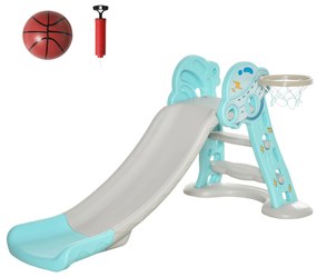 Escorrega Infantil Dobrável com Cesta de Basquetebol para Crianças acima de 18 meses Modelo Disco Voador para Interiores e Exteriores 140x87x75cm Azul