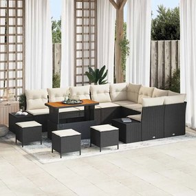 vidaXL Conjunto de Sofás de Jardim com 13 Peças e Almofadas em Preto, de Polietileno e Acácia.