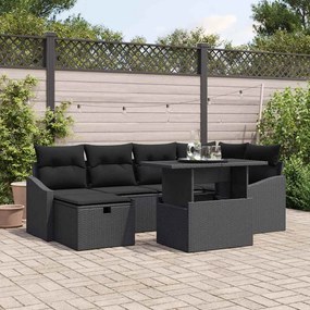 vidaXL Conjunto de Sofá de Jardim de 7 Peças com Almofadas Preto Rattan Poliéster