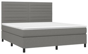 Cama box spring c/ colchão e LED 180x200 cm tecido cinza-escuro