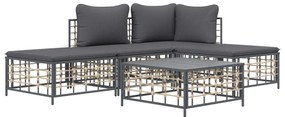 5 pcs conjunto lounge de jardim c/ almofadões vime PE antracite