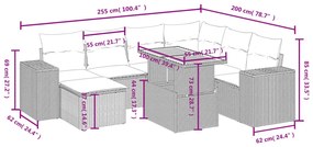 8 pcs conjunto sofás de jardim com almofadões vime PE preto