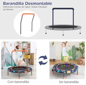 Trampolim para crianças 92 cm com luzes LED Pega de segurança Tapete de saltos redondo Cobertura 3-6 anos Multicolorido