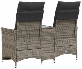 Sofá de jardim reclinável 2 lugares com mesa vime PE cinzento