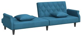 Sofá-cama com apoio de braços veludo azul