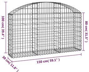 Cesto gabião arqueado 150x30x80/100 cm ferro galvanizado