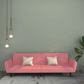 vidaXL Sofá-cama de 2 lugares veludo rosa