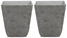 Conjunto de 2 vasos para plantas em pedra cinzenta 49 x 49 x 53 cm DELOS Beliani