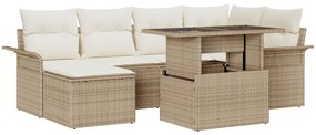 Conjunto de Sofá de Jardim com 7 Peças e Almofadas de Rattan Bege
